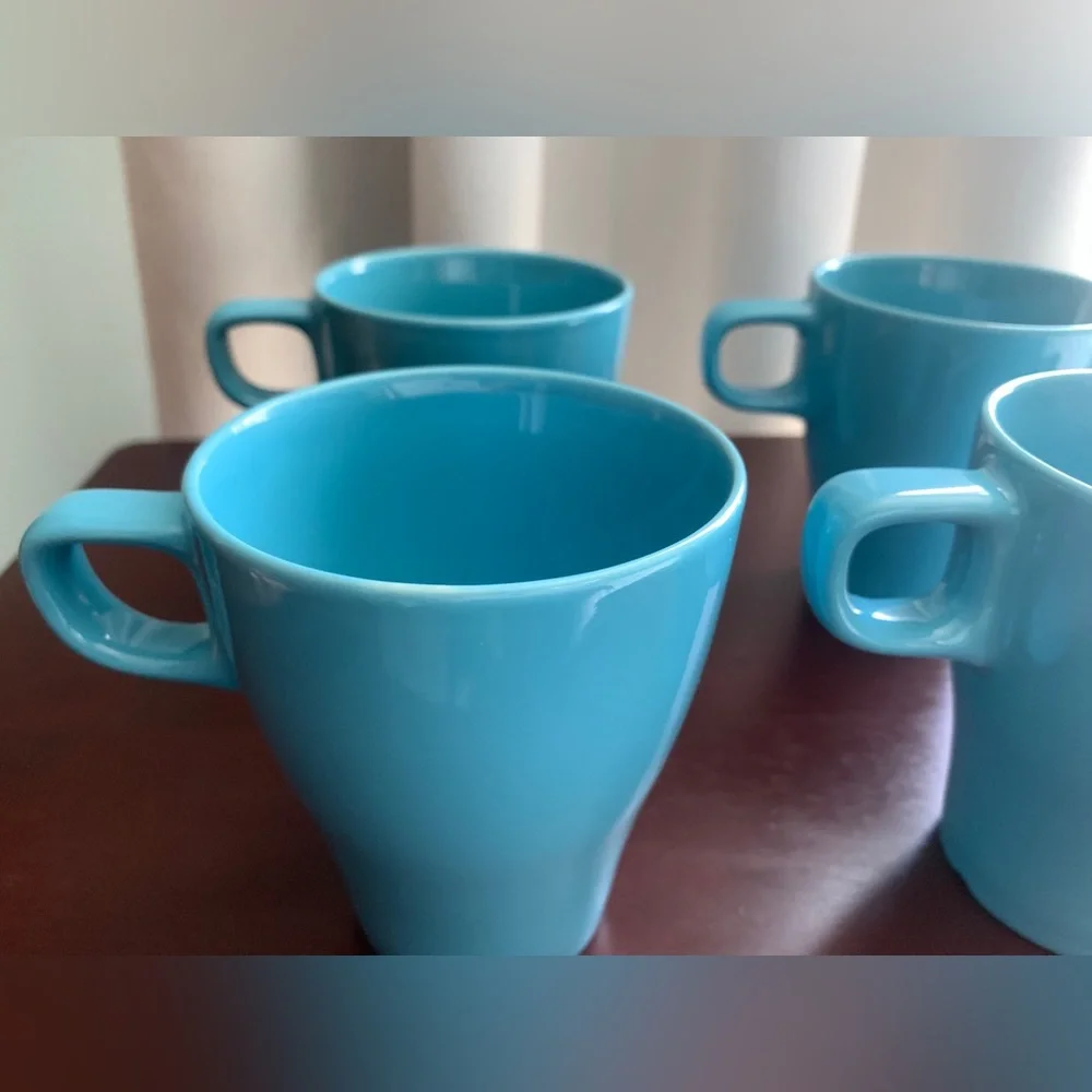 FOUR (4) Ikea Mugs FÄRGRIK Mug, turquoise, blue, coffee, tea, latte, 8.5 oz